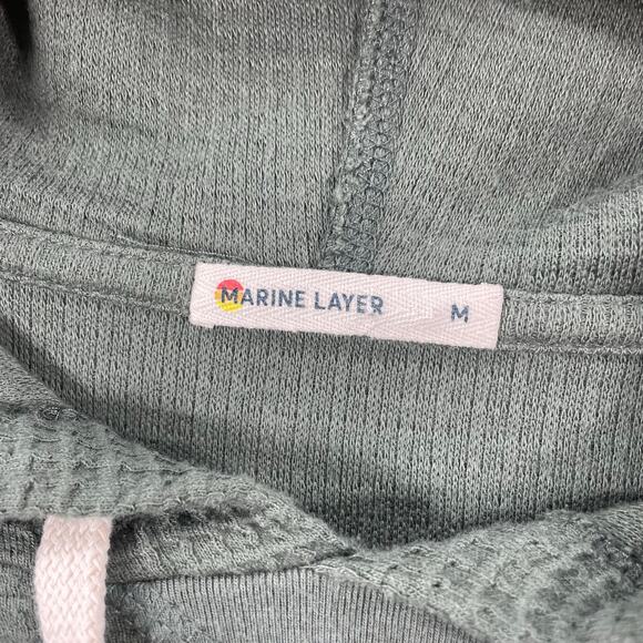 Marine Layer Waffle Knit Hoodie Men's Medium Green Drawstring Casual Lightweight - Picture 4 of 10